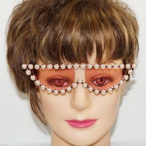 GUCCI CAT EYE PEARL ROSE GOLD PINK SUNGLASSES